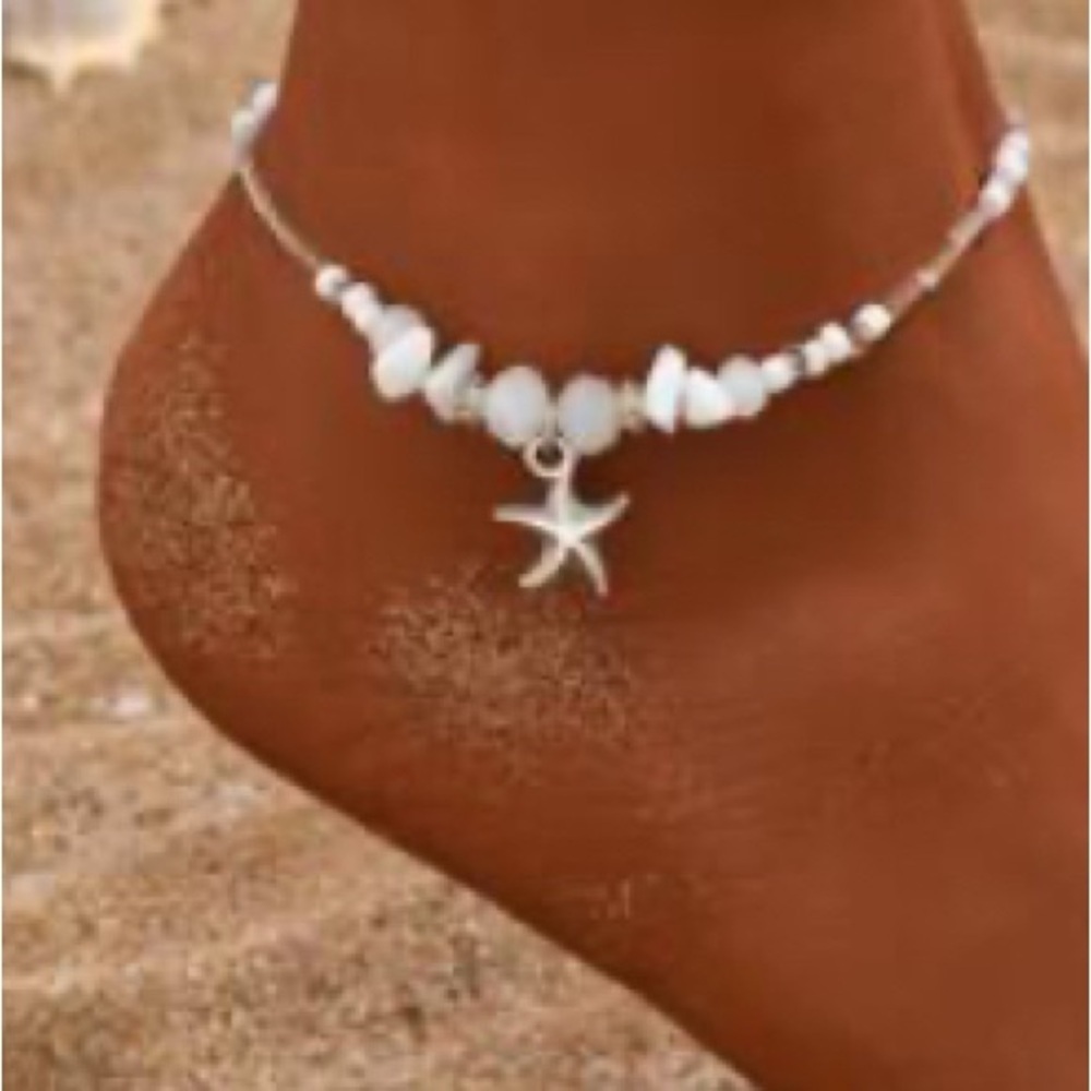 White Beaded Starfish Anklet